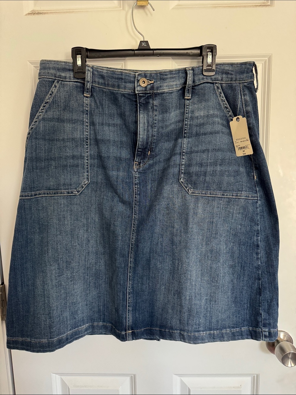 NWT St. John's Bay Blue Denim Midi Skirt with Front Patch Pockets